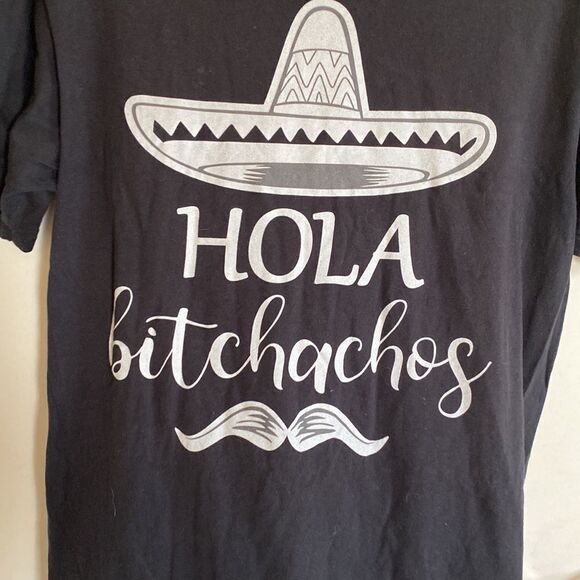 HOLA B- black t-shirt with sombrero- mens size medium - Picture 2 of 5